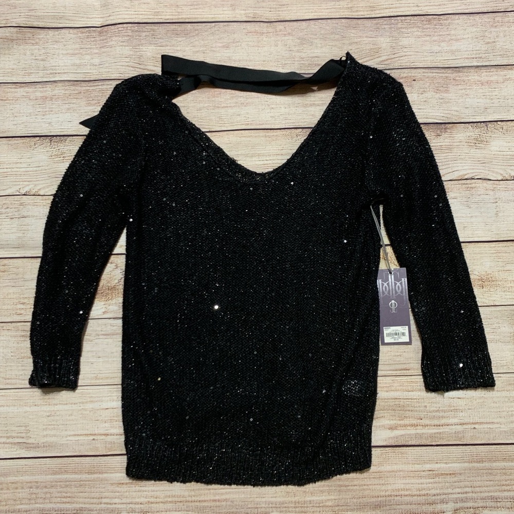 Jennifer Lopez Black Sequin Top NWT XS